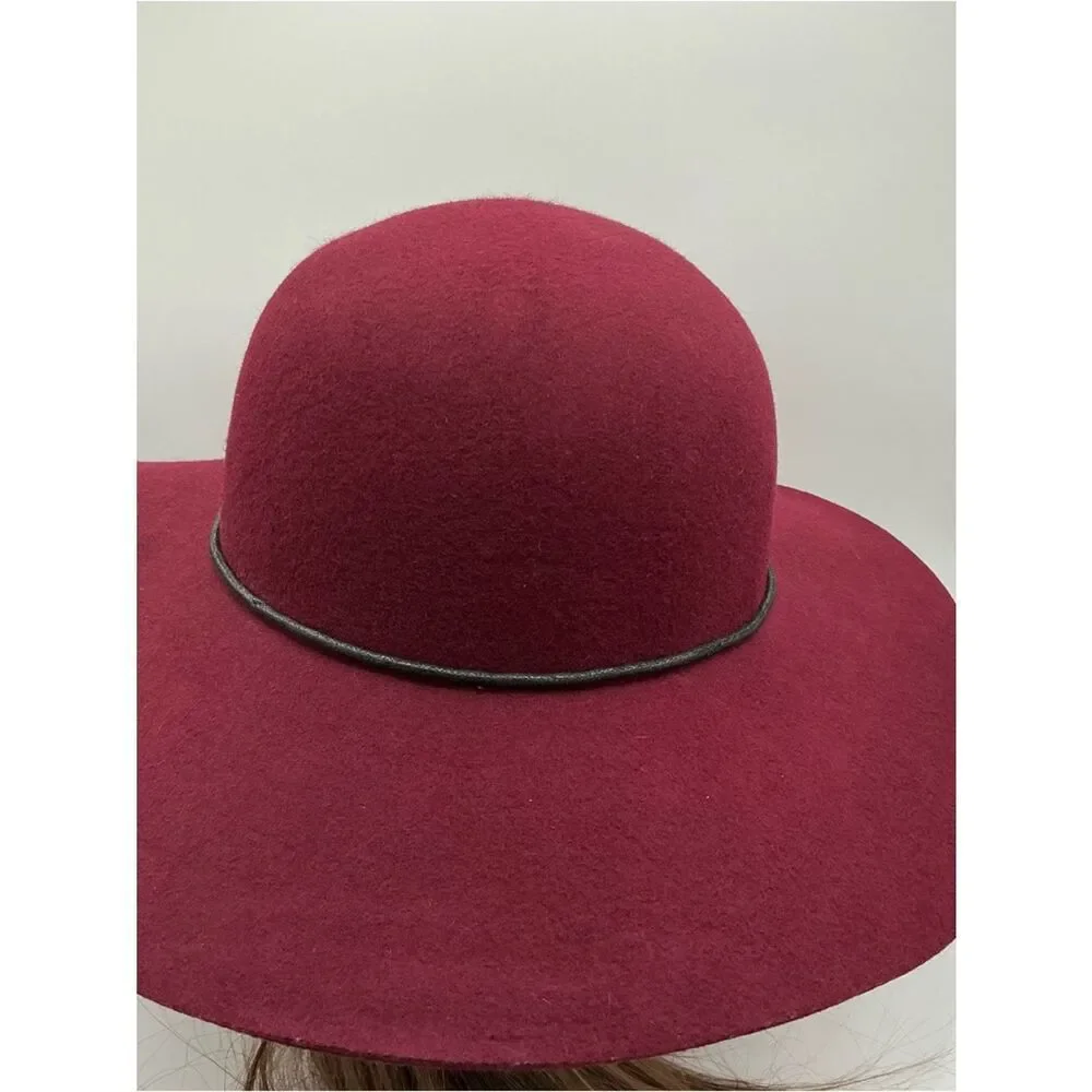 Nine West Women's Wide Brim woolHat in Burgundy with Gold Accent